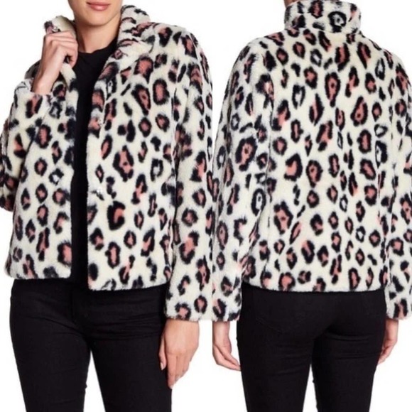 ABOUND Women's Cream Black Leopard Print Soft Faux Fur Coat Jacket Comfy Size L - Picture 1 of 7